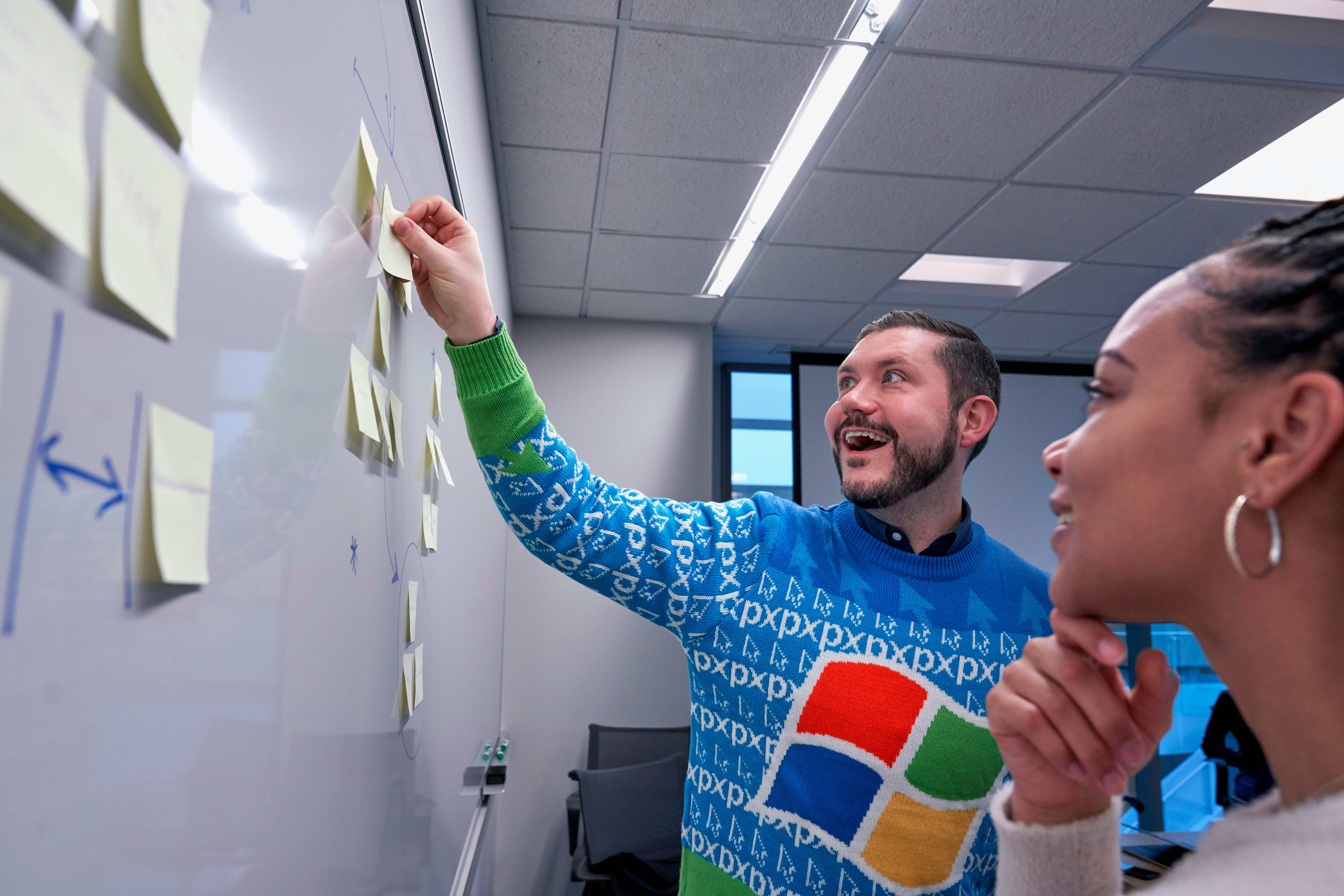 Festive holiday office party in #WindowsUglySweater Softwear by @Windows
